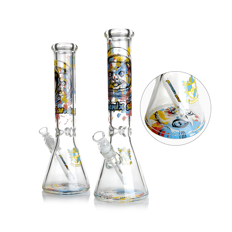 PHOENIX STAR 14 Inches 7mm Thick Beaker Bong Space Cat Decals